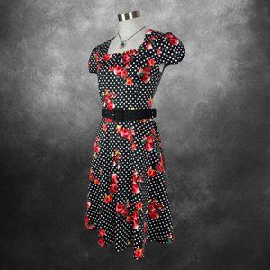 Voodoo Vixen Retro Flower 60s Polka Swing Dress S